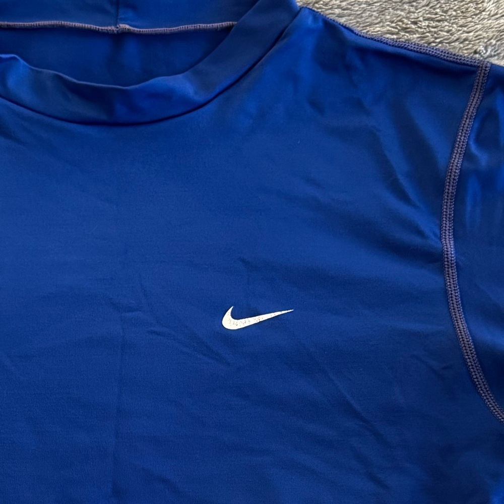 Nike Deep Blue Fitted Dri-Fit Stretchy Workout Gym Top T Shirt Unisex - Picture 2 of 3